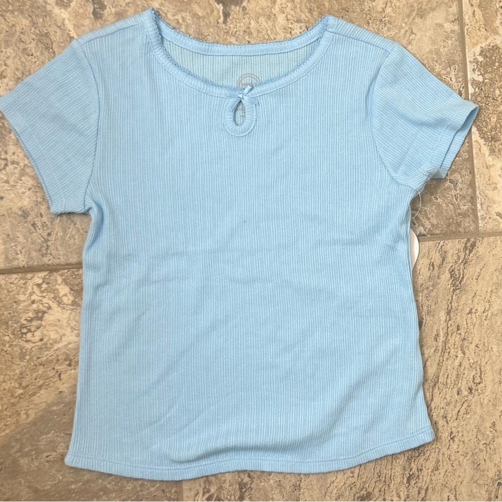 NWT Size Medium (7-8) Wonder Nation Light Blue Ribbed Knit Keyhole Top